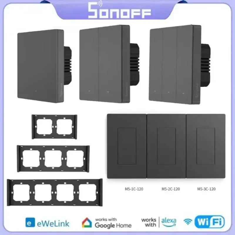 SONOFF-interruptor inteligente M5/R5 para el hogar, enchufe de pared de 1/86/120 entradas, con WiFi, compatible con Ewelink, Alexa y Google, 80/2/3