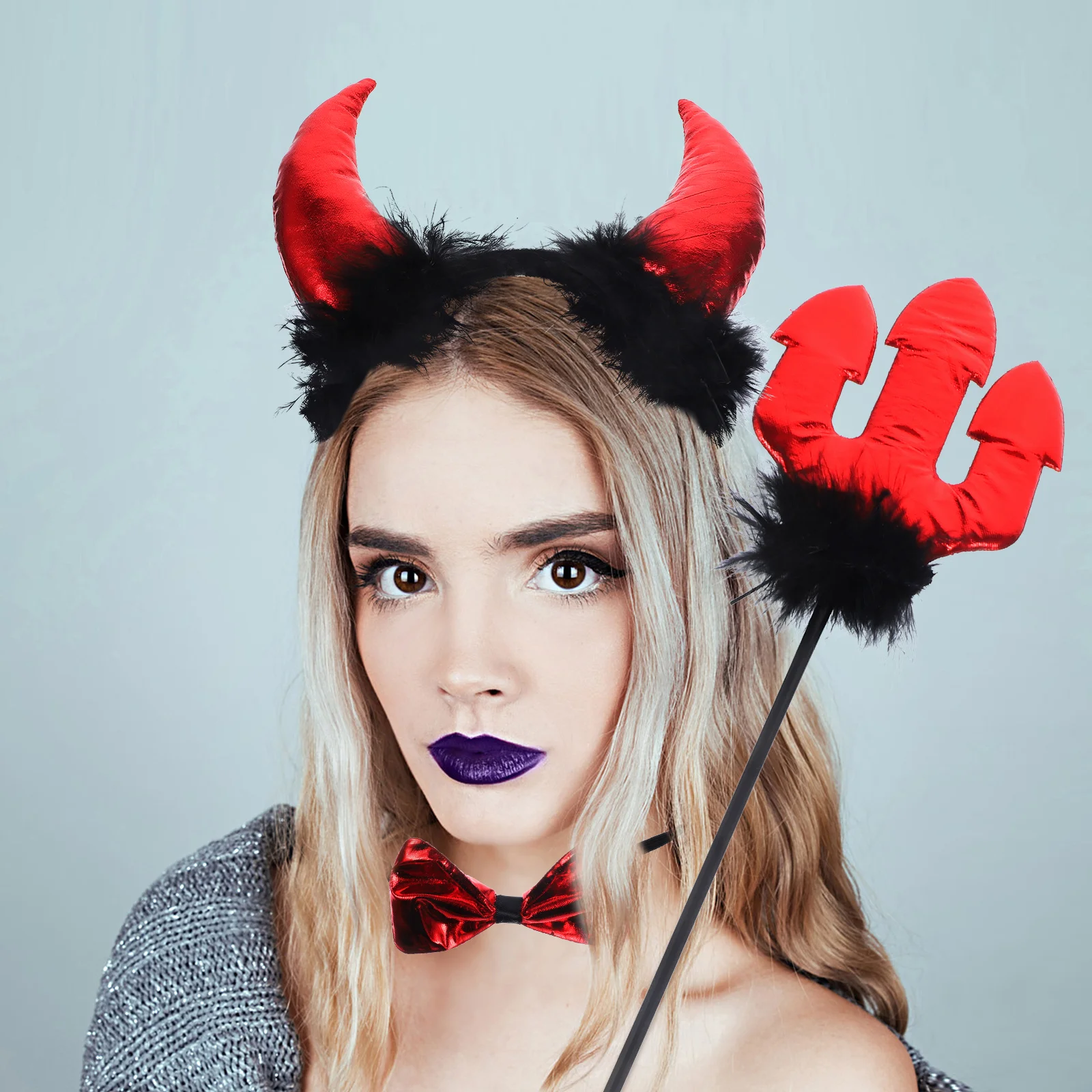

1Set Halloween Devil Costume Set Headband Tail Bow Tie Party Cosplay Accessories Devil Headband Party Dress Up Costume