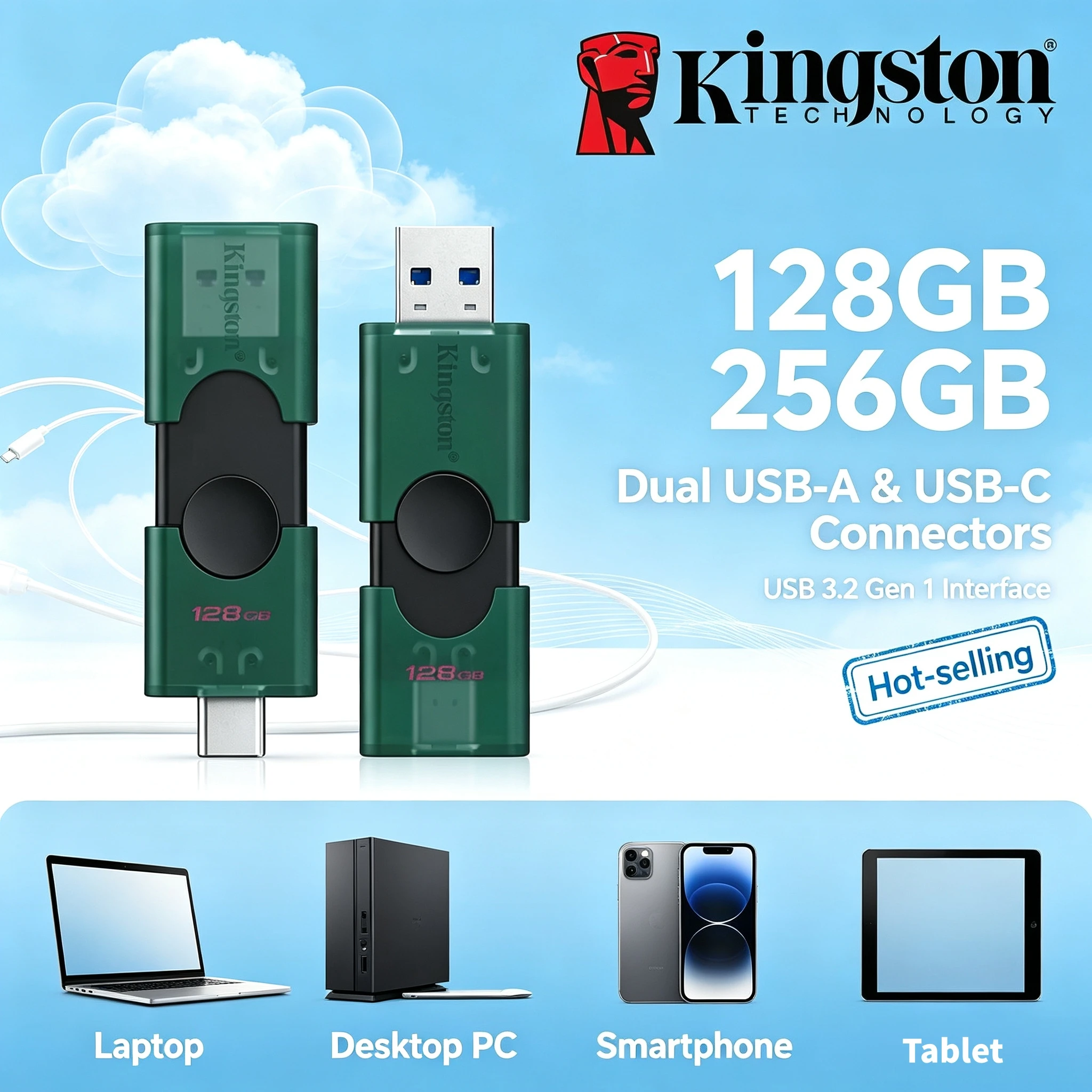 Kingston DTDEG2 OTG USB 32 Flash Drive 128GB 256GB Type C A Memory Stick for iPhone 15 16 Original U Disk Pro Max Transfer