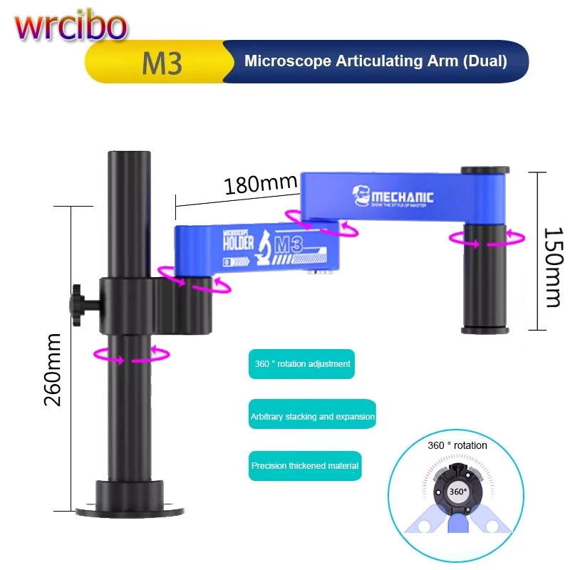 

Поворотный рычаг микроскопа MECHANIC M3 360° ° Подвижный универсальный металлический кронштейн, телескопический складной кронштейн из алюминиевого сплава