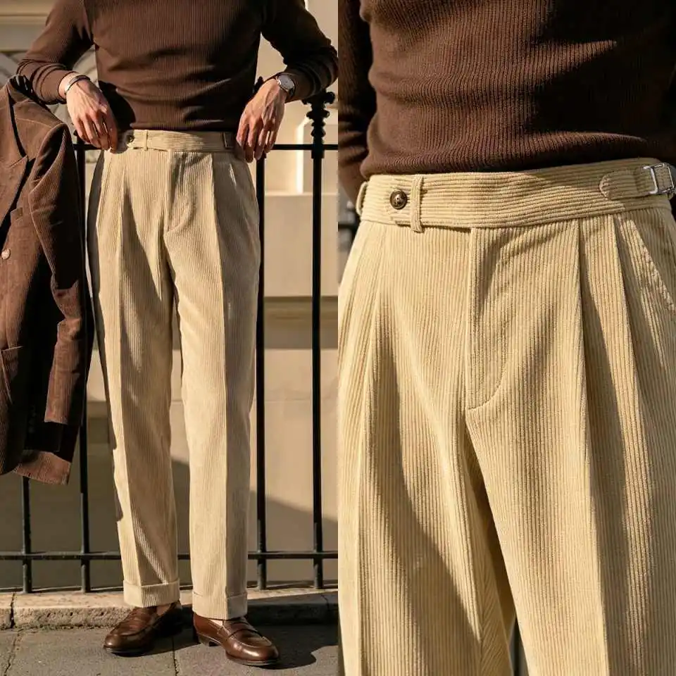 Fashionable Stripe Men Pants 1 Piece Set Classic Fit Groom Wear Party Evening Wedding Commuting Warmth Pant Customized