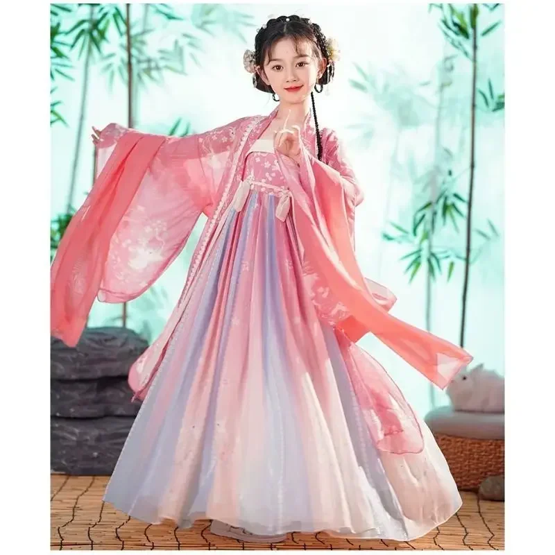 Summer Tang Girls Dresses Cosplay Perform Baby Hanfu Vestidos Party Long Chinese Dress Girl Costume Kids Clothes Children Outfit