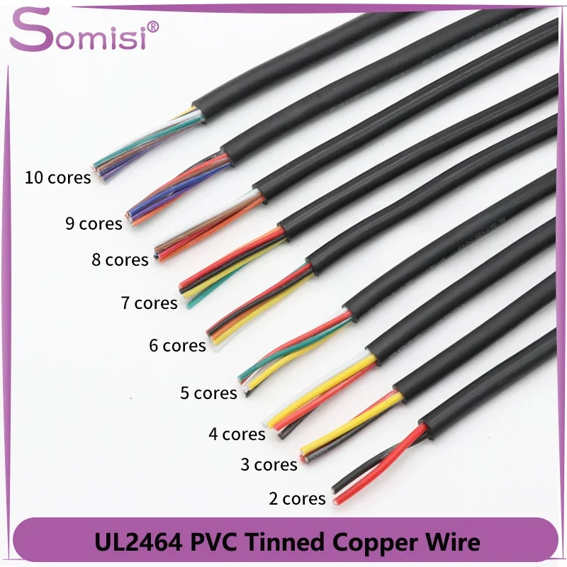 

2/5/10M UL2464 Sheathed Wire 28 26 24 22 20 18 16AWG Tinned Copper Signal Cable 2 3 4 5 6 7 8 10 Core Electronic Speaker Cable