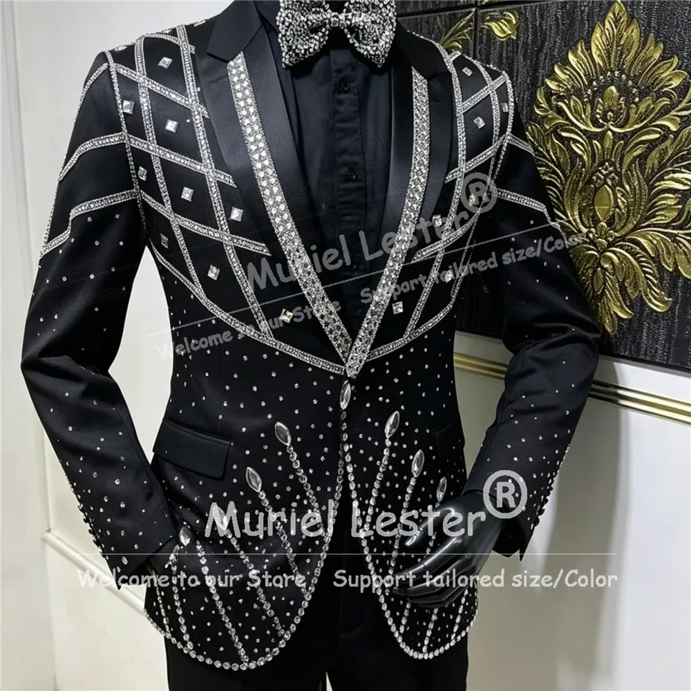 

Glitter Jewelry Stones Suits Men Formal Party Tuxedos Customized Single Breasted Groom Prom Blazer Customized Man Banquet Attire