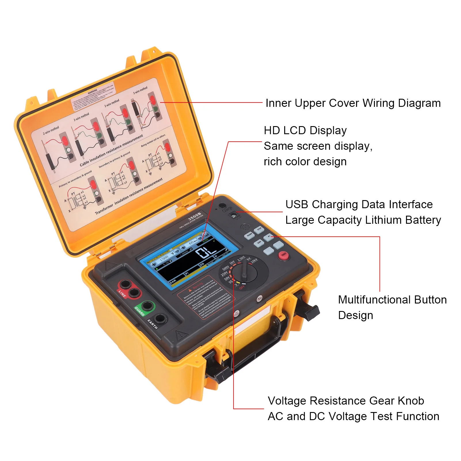 Isolationswiderstandstestbox Isolationswiderstandstester Hochspannungswiderstand Megohmmeter mit wasserdichter Box ETCR3500B