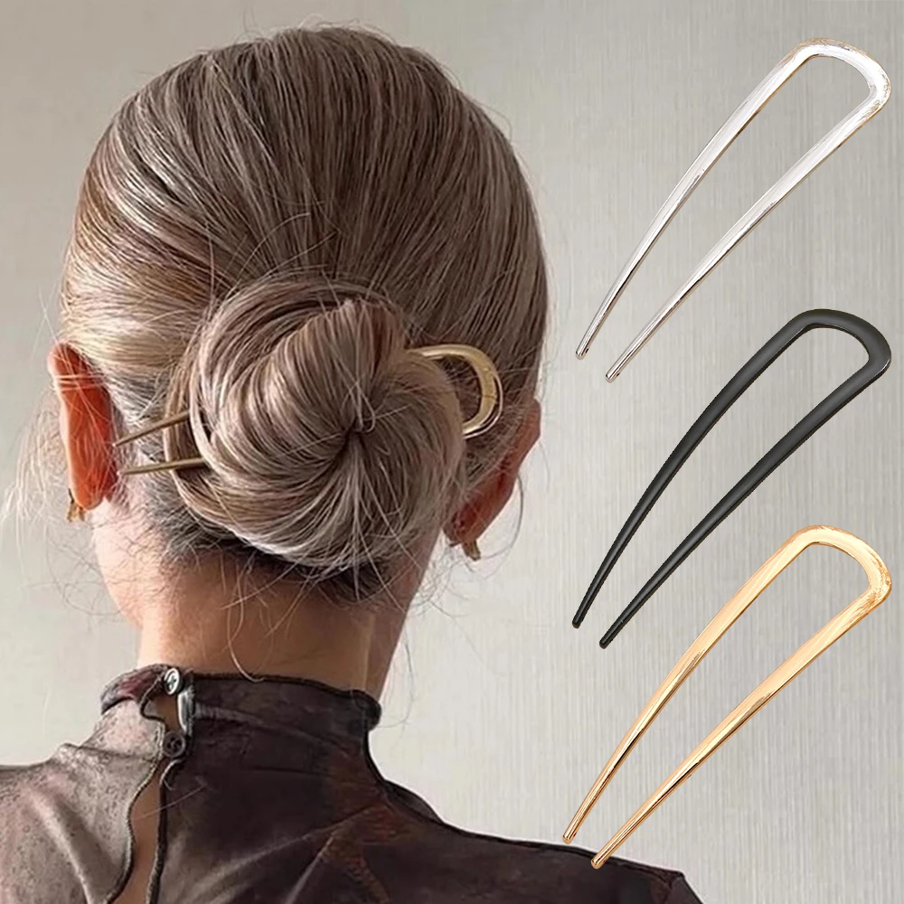 Nouvelles fourchettes à cheveux simples en forme de U, épingle à cheveux en métal, pinces à cheveux géométriques, accessoires de cheveux à la mode, bijoux pour femmes, couvre-chef