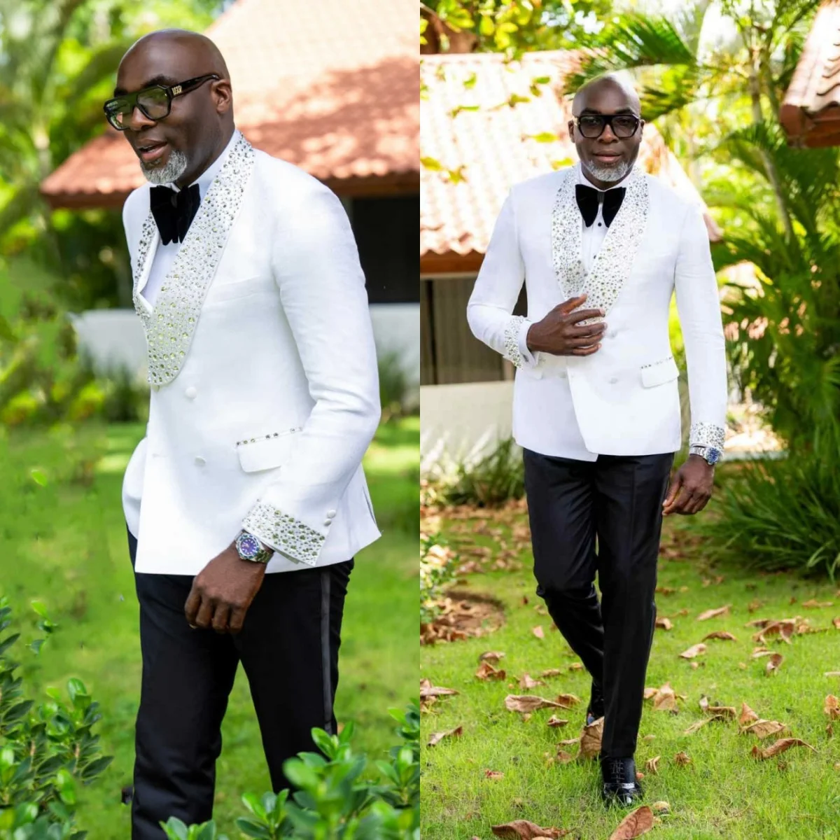 Exquisite Wedding Tuxedos Crystal 1 Piece Set White Jacket Men Suit  Shawl Lapel  Party Evening Groom Wear Blazers Customized