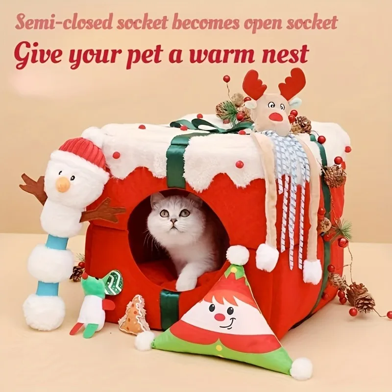 Bed for Cats Christmas Goods Warm Dog Winter Cushions Accessories Things Houses and Habitats Basket Accessory Kitten House Puppy