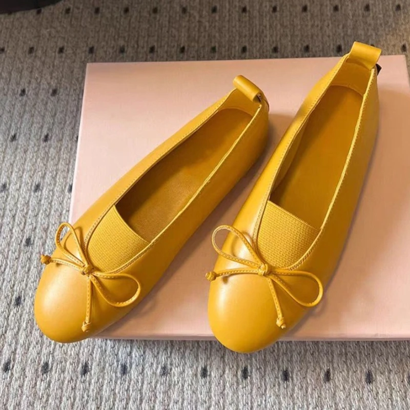 

Модные балетки с круглым носком, женская неглубокая удобная повседневная обувь, женская мягкая подошва, лаконичные туфли Мэри Джейн с бантом, женская обувь