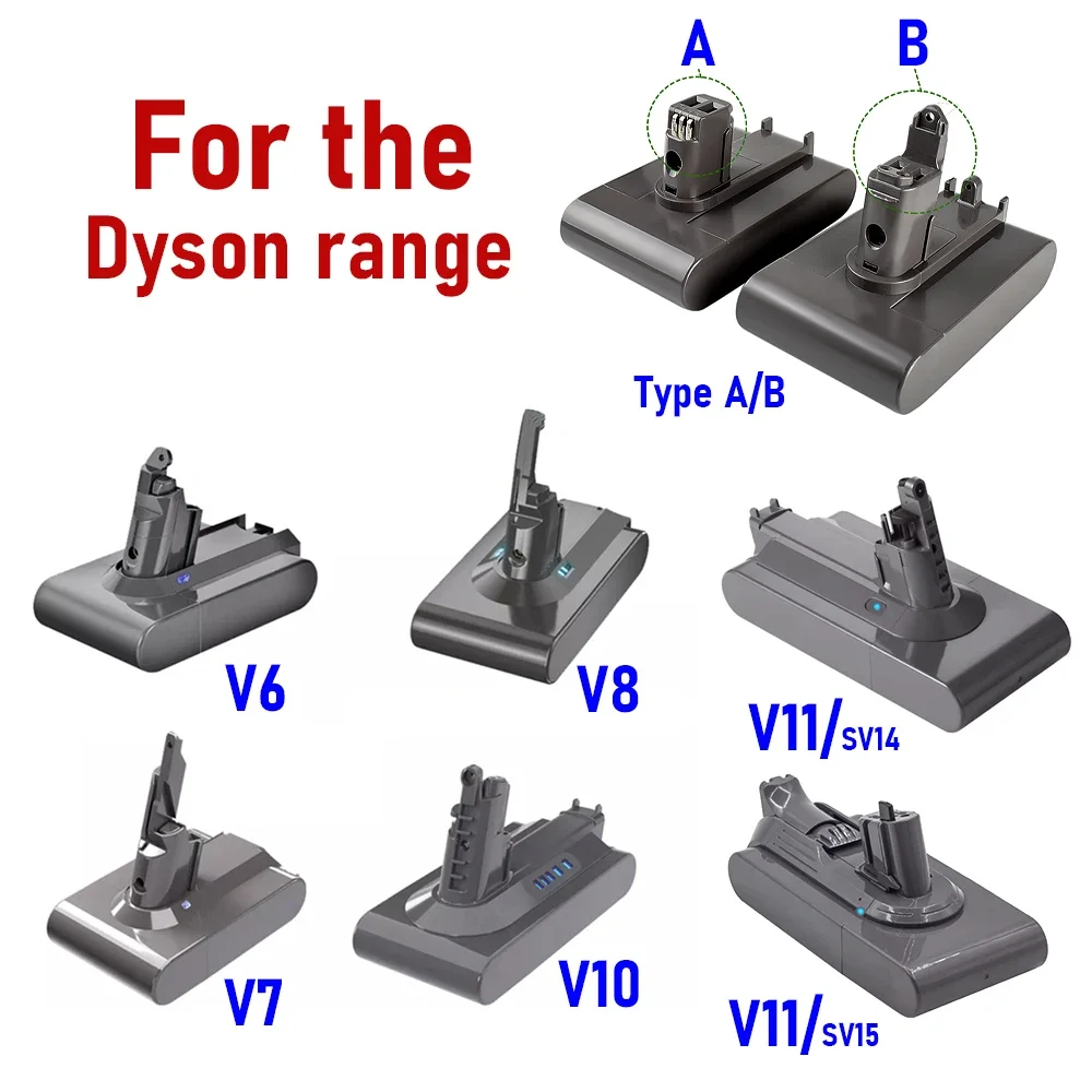 

Replacement Battery 21.6V 25.2V 6000mAh V6 V7 V8 V10 V11 Type A/B for Dyson All Series DC35 DC62 SV10 SV11 SV12 Vacuum Cleaner