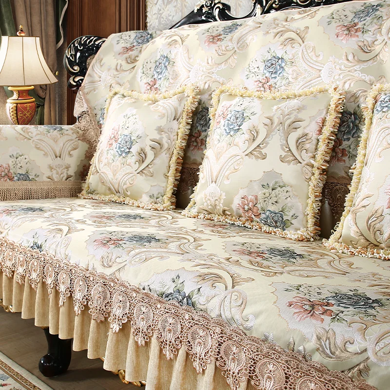 European High Density Jacquard Lace Sofa Cover, 1/2/3 Seater, Slipcover, Couch Furniture Recliner Protector, Anti-Slip, Luxury