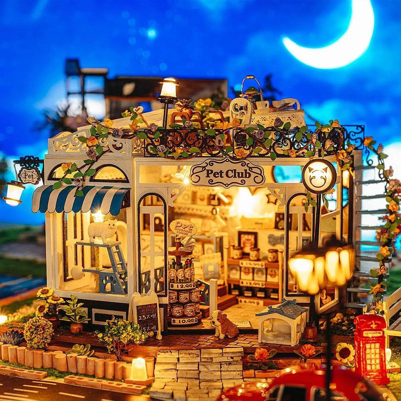 DIY Drewniany Miniaturowy Domek dla Lalek Klub Zwierząt z Meblami Ręcznie Robiony dla Dorosłych