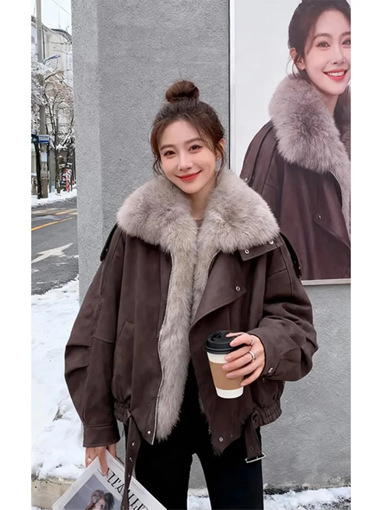 

Thiened down Parka Coat Women's Faionable Unique Winter Outerwear Warm Coat Large Fur Collar Korean Sle Cotton Clothes