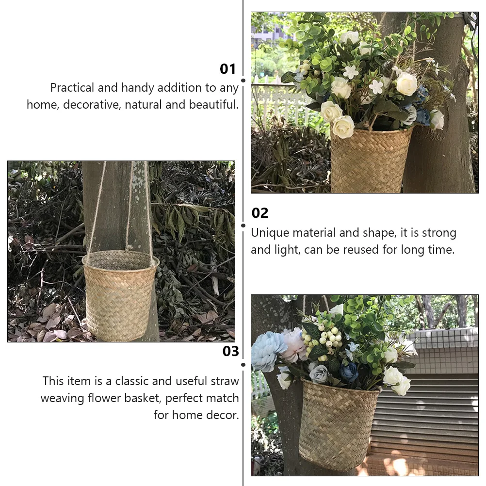 

2pcs Hand-Woven Straw Rattan Woven Arrangement Vase -Friendly Reusable Weaving Storage Basket For Indoor Hanging Use