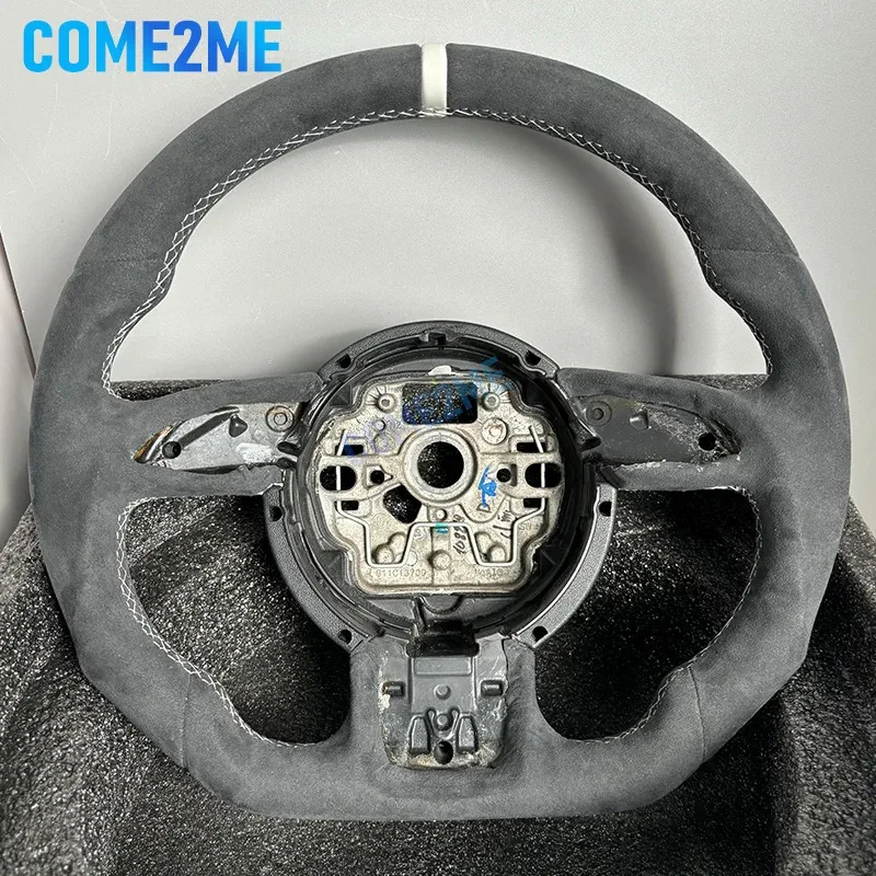 For Audi A6 C7 Multifunctional semi perforated leather Alcantara flat bottomed sports steering wheel