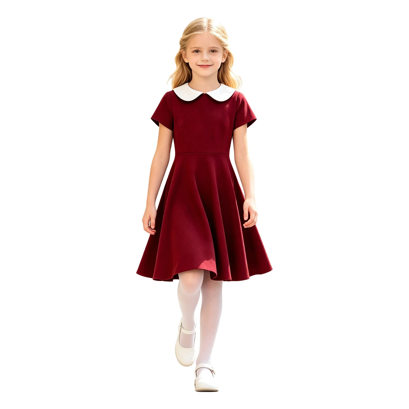 Kids Girls Cute School A-line Dress Color-blocking Lapel Collar Short Sleeve Dress Casual Dress for School Event Daliy Wear