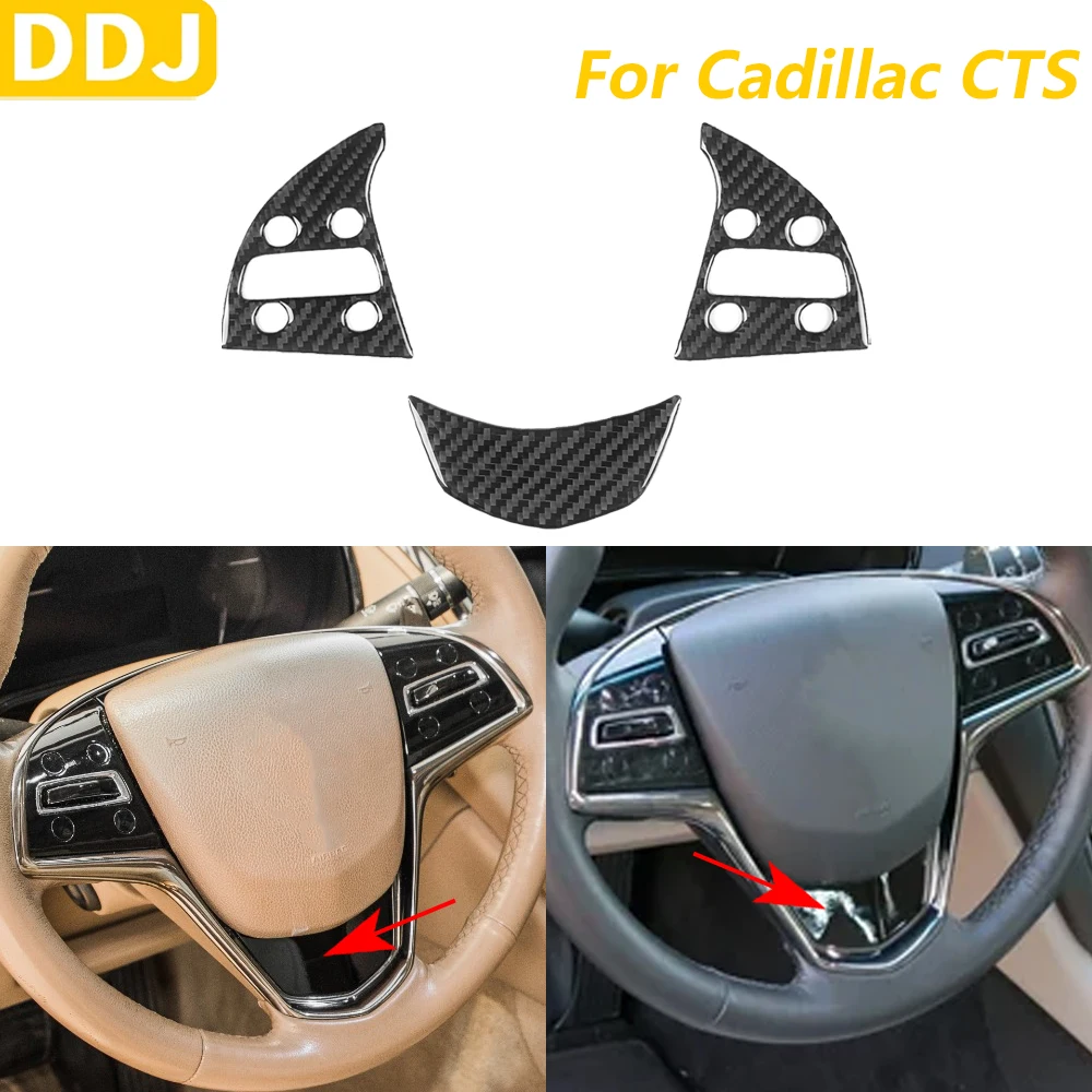 For Cadillac CTS 2014-2019 Carbon Fiber Steering Wheel Button Chin Panel Set Decorative Cover Car Accessories Interior Sticker