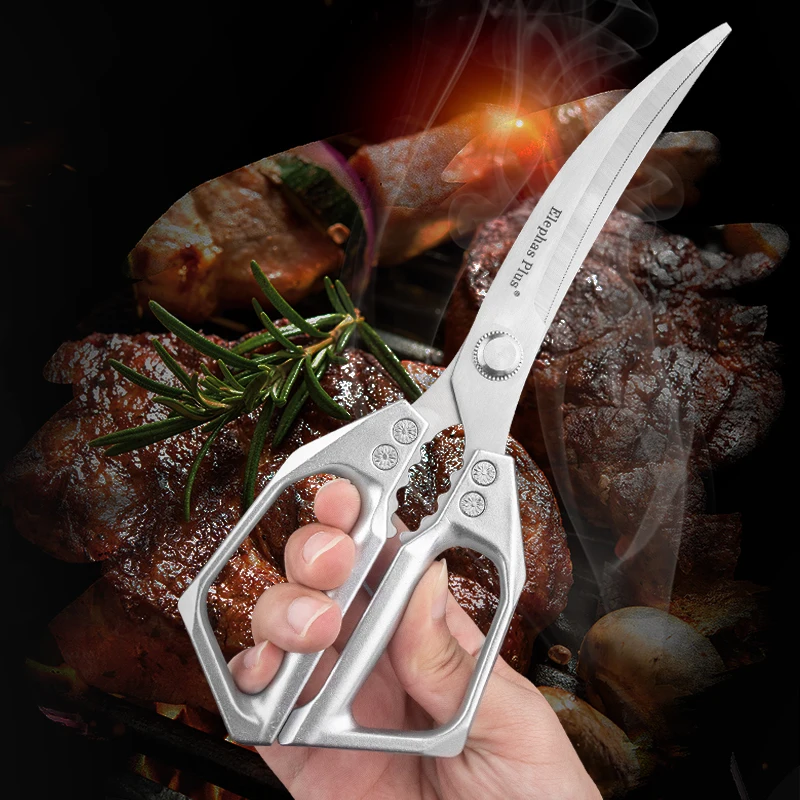 Commercial-Grade Butcher Scissors - Curved Blade for Poultry/BBQ Meat | NSF Certified Stainless Steel & Anti-Slip Handle