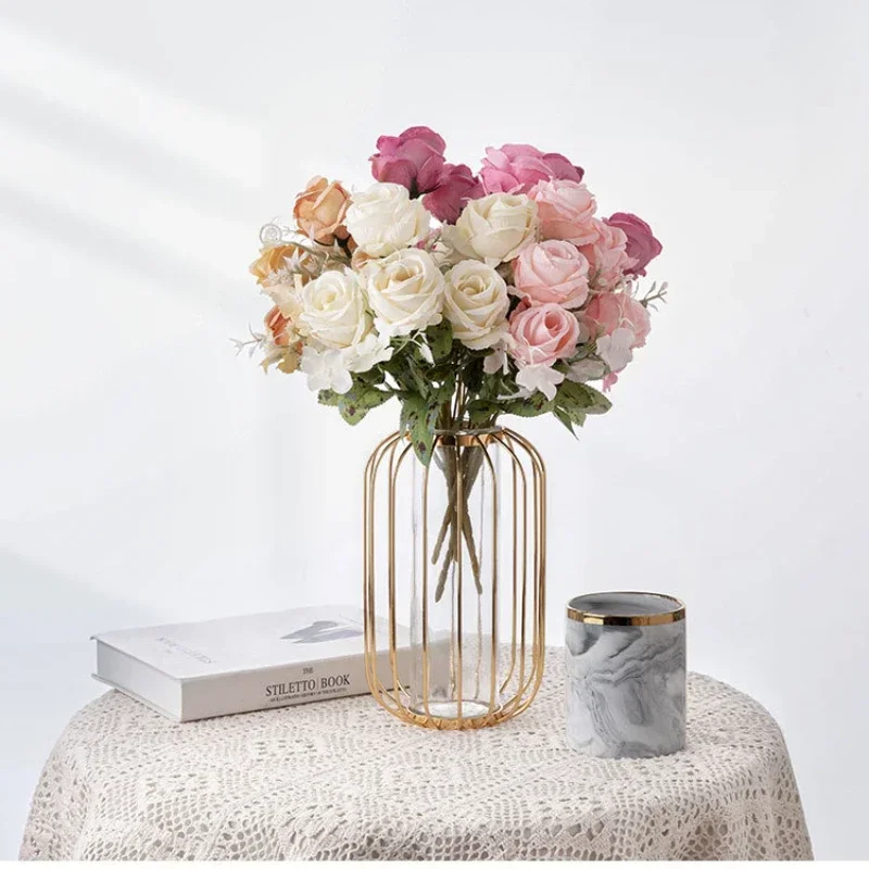 ยุโรป rose ประดิษฐ์ดอกไม้ผ้าไหมคุณภาพสูงงานแต่งงานตกแต่งวันหยุดฤดูหนาวดอกไม้สีแดงตกแต่งฤดูใบไม้ร่วง