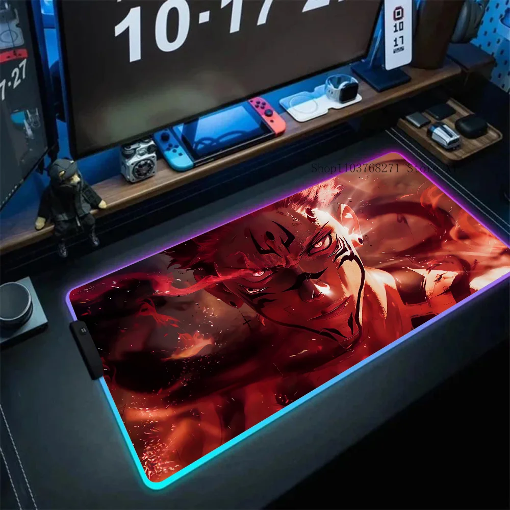 Sukuna Ai Jujutsu Kaisen Mousepad XXL RGB Gaming Mouse Pads HD Black Gamer Accessories Large LED