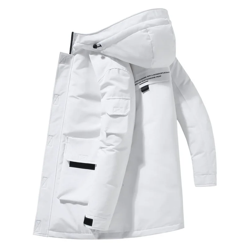 

Winter down Jaet Hooded Workwear Padded Coat for Men And Women Couples Mid-Length Waterproof Polyester Fiber White Du down