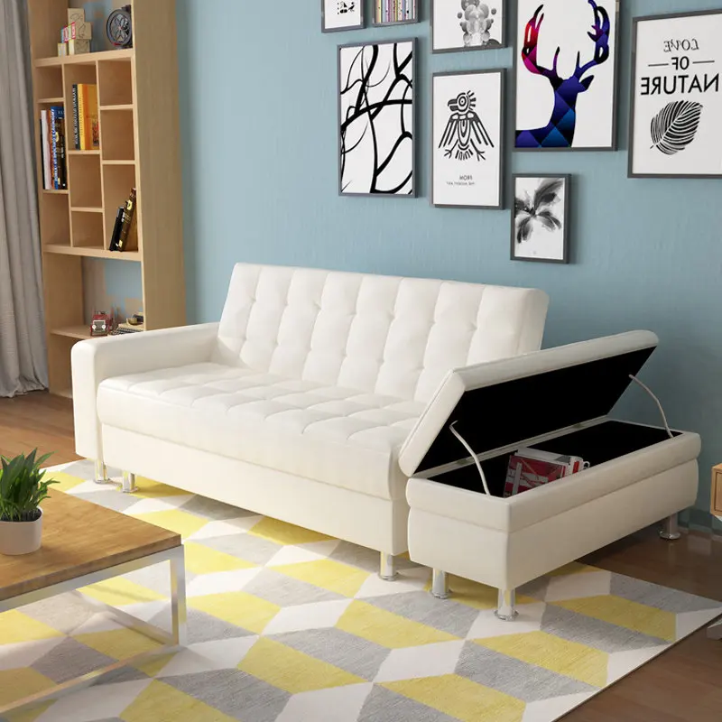 

Japanese leather art sofa bed multi-functional storage folding sofa bed small apartment living room bedroom study small sofa
