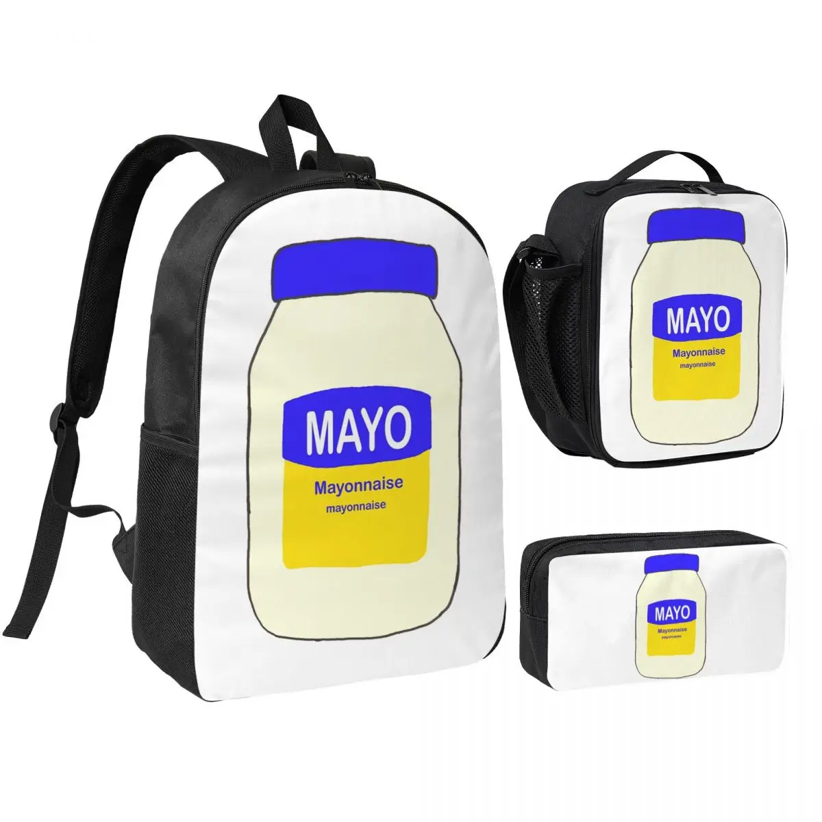 

Mayonnaise Backpack Boys Girls BookBag School Bag Shoulder Bags 3ps Insulated Lunch Bag Pencil Case