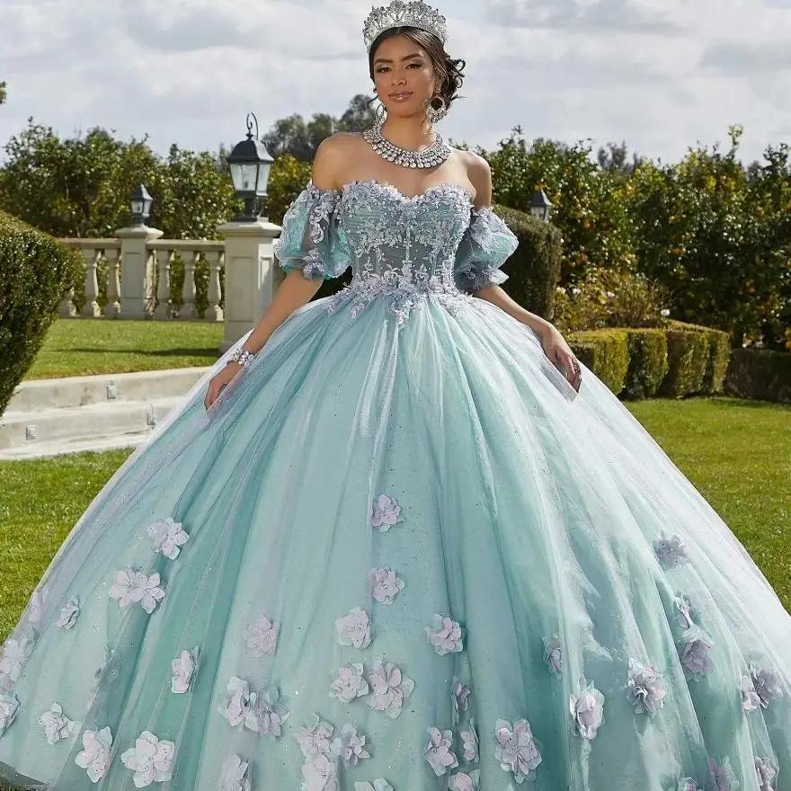 Tule Floral Princesa Quinceanera Vestidos, Vestido de baile, Querida Tule, Doce 16 Vestidos, 15 Anos, Mexicano