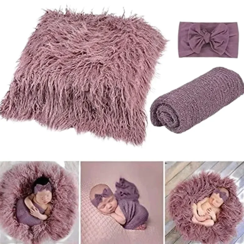 3PCS Newborn Baby Photography Props Blanket Wraps Set Photo Mat Blanket for Baby Boys and Girls Long Ripple Wrap Fotografia