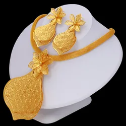 New Dubai Set Women's 24K Gold Plated Necklace Earrings African Bride Wedding Jewelry YY10464