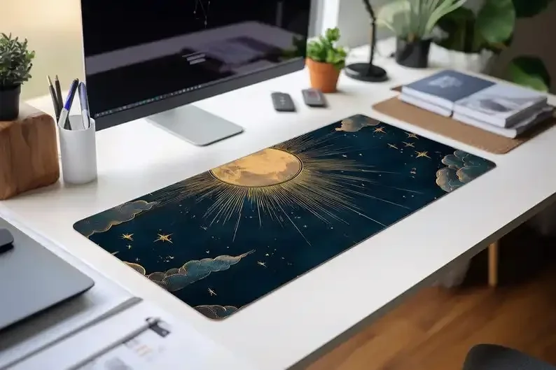 Vintage Celestial Sun Moon Mouse Pad Large Rubber Anti Slip Desk Accessories Mousepad For Office Gamer Keyboard Mats Decor Mat