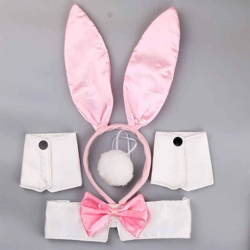 4Pcs/Set Women Sexy Rabbit Cotume Accessories Halloween Cosplay Props Bunny Girl Hair Hoop Bow Tie for Nightclub Party