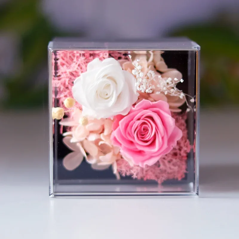 Perpetual Flower Acrylic Jewelry Box Real Rose Drawer Gift Box Valentine's Day Gift Packaging Box Festival Party Supplies