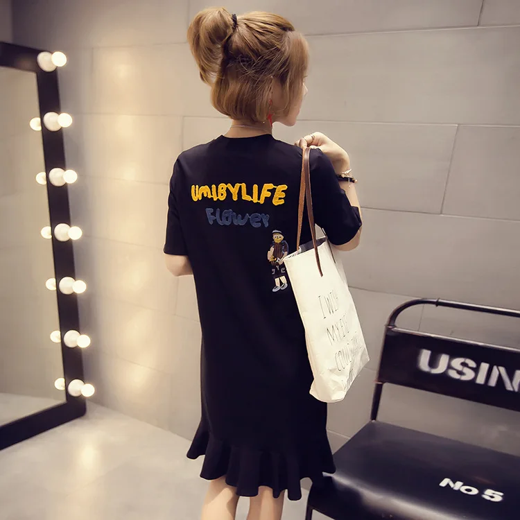 

2024 Korean New Style Summer Women Embroidered Short Sleeve Dress Peplum Medium-length Casual Comfortable Frock