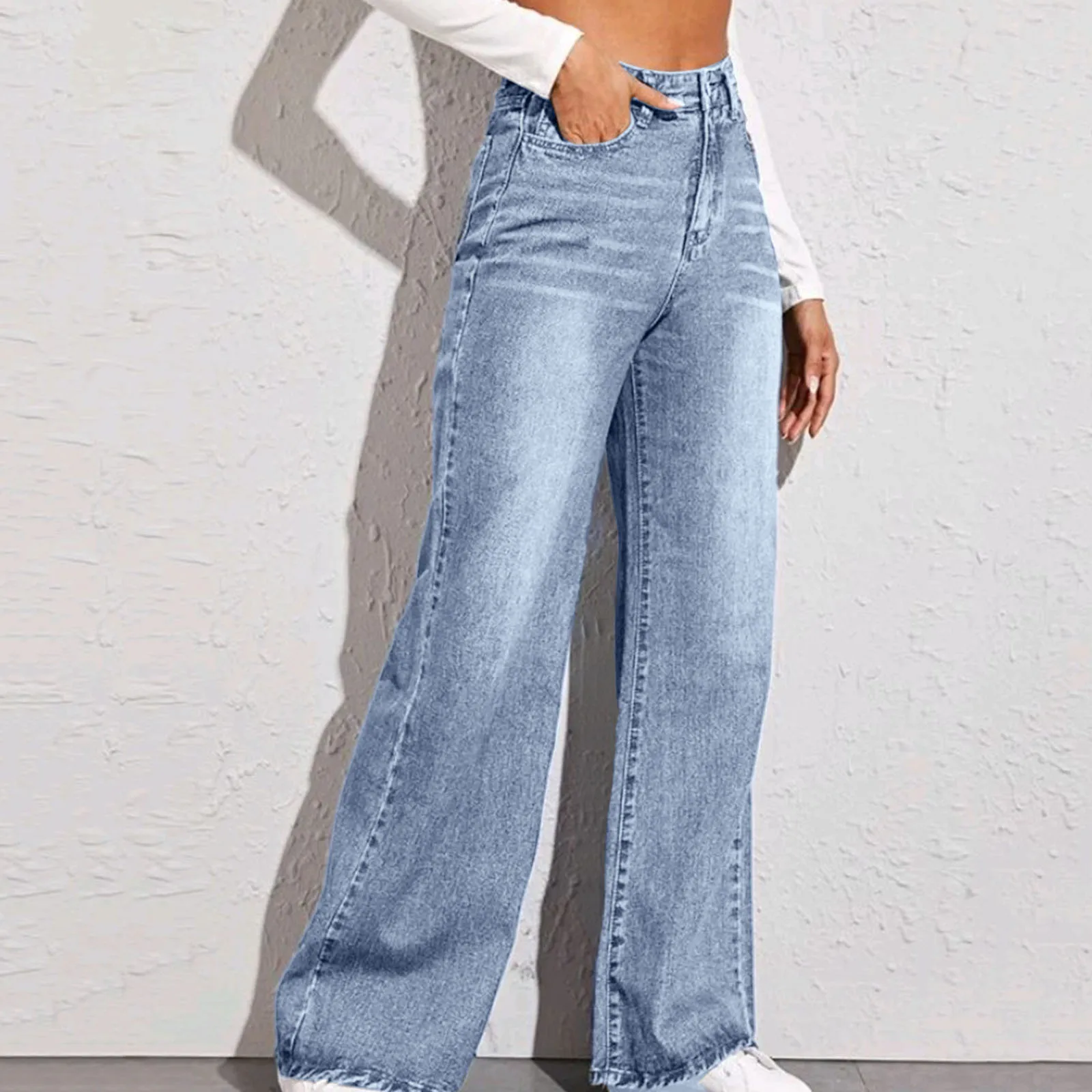 Summer New Ladies Loose Casual Wide Leg Jeans Trousers Women's Jeans High Waisted Streetwear Light Blue Denim Pants