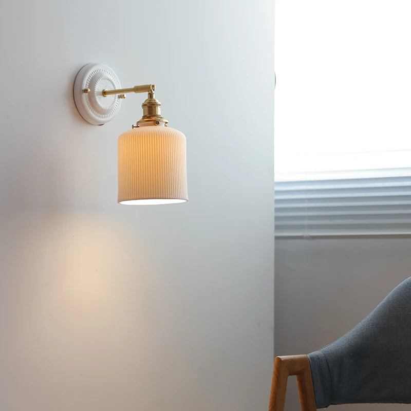 IWHD-accesorios de iluminación LED para pared, lámpara de cerámica moderna, interruptor de perilla para dormitorio, baño, candelabro de pared de