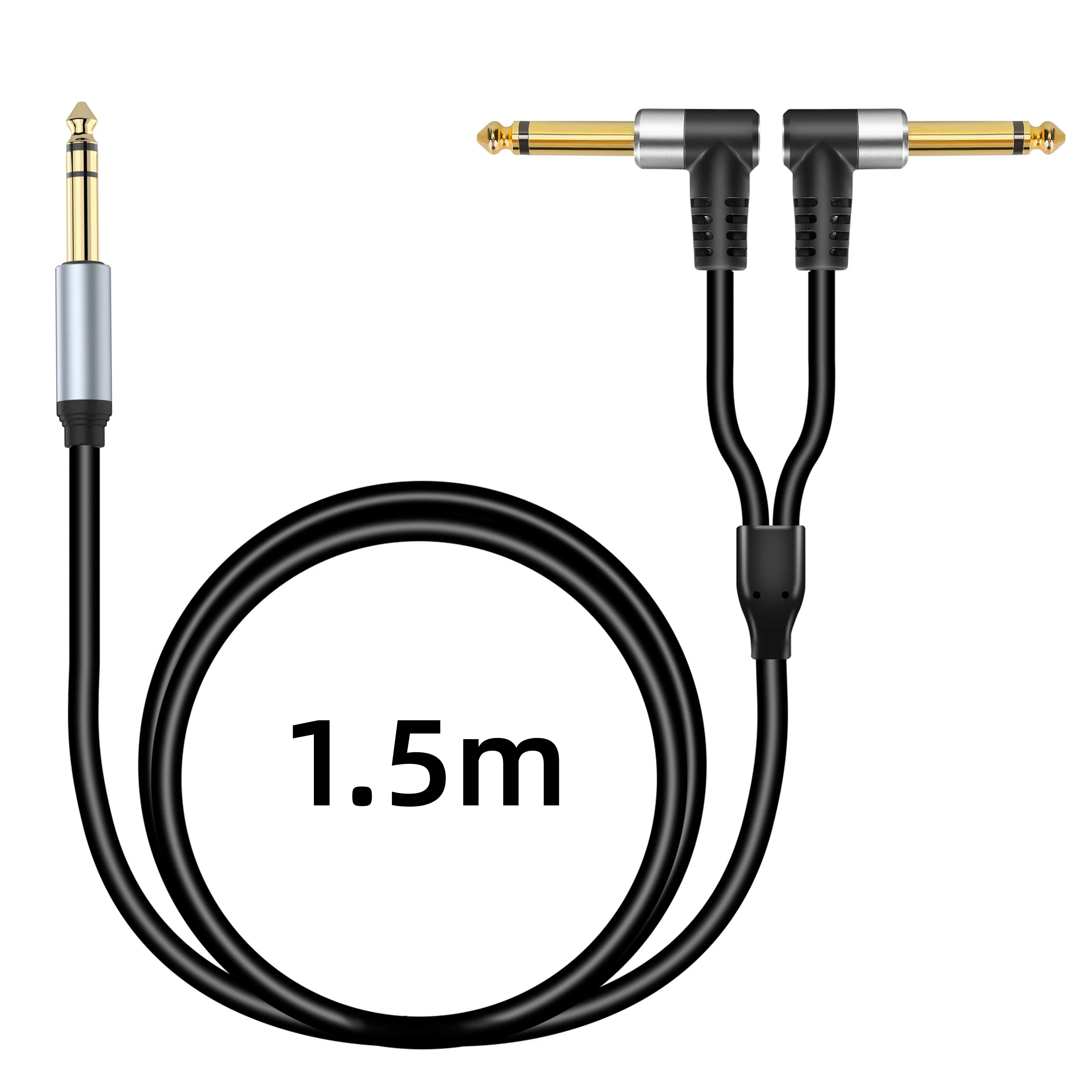 Space-Saving Right Angle 1/4 Inch 6.35mm TRS to Dual TS Mono Y Splitter Cable - Gold-Plated Connectors for Amplifier, Speaker