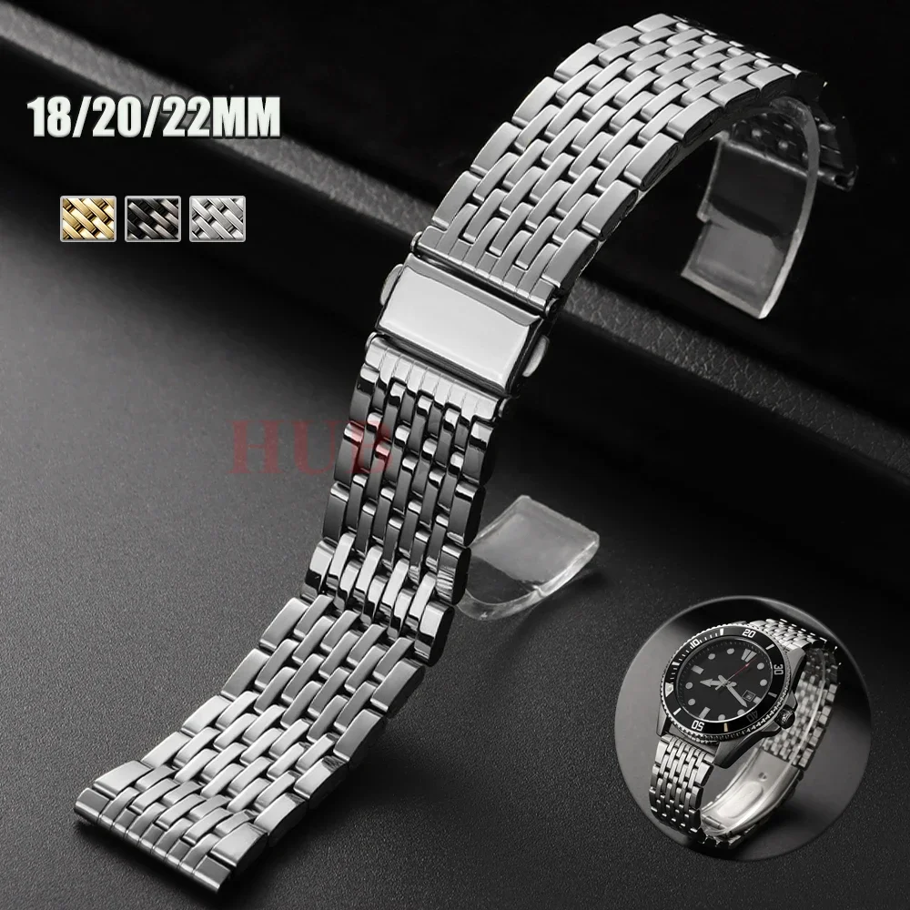 18mm 20mm 22mm Edelstahl Uhrenarmband Universal Strap Falten Sicherheitsschnalle für Männer Armband Armband Uhr Gürtel Zubehör