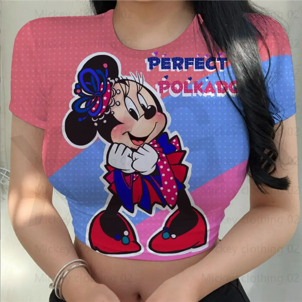 Disney Sexy Minnie Mouse Cartoon Print Skinny Slim T-Shirt Chic Fashion Women's Mini T-Shirt Y2K Clothes High Quality Oversized