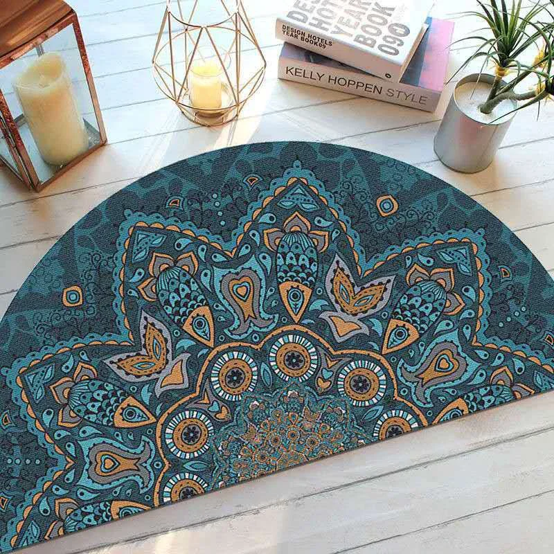 Entrance Doormat Anti Slip Floor Mat Boho Style Bedroom Carpet Half Round Enthnic Strong Water Absorbent Bath Mats Bathroom Rugs