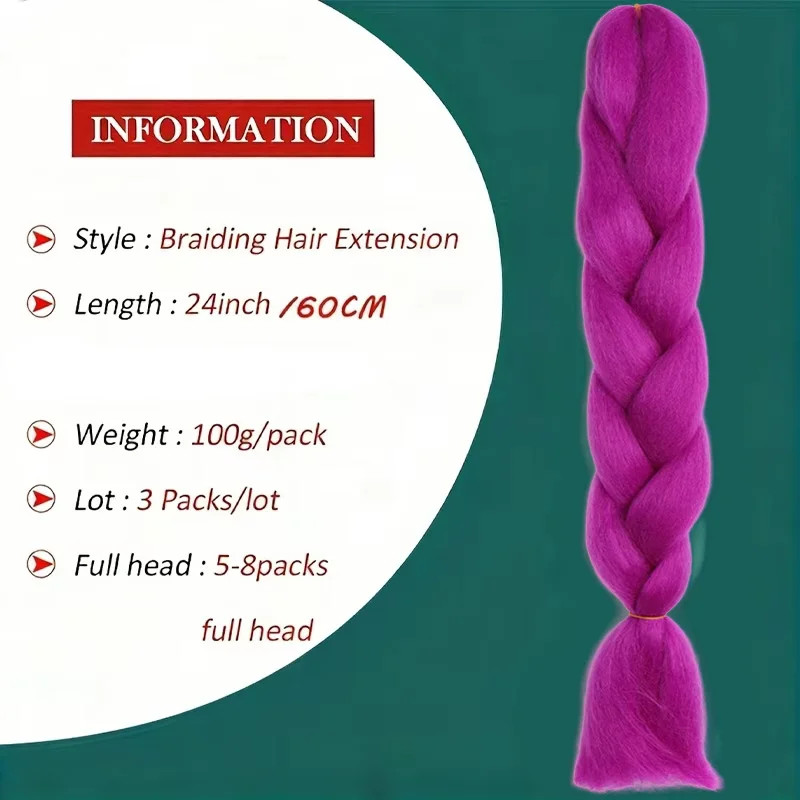 24 inch Purple Jumbo Braiding Hair Synthetic Extensions Heat Resistant Kanekalon Braid Hair for Boxing Braids Women Girls