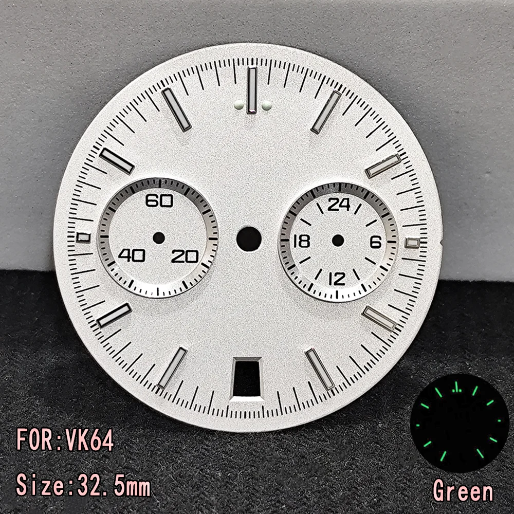

32.5MM Watch Dial For VK64 Quartz Movement Green Luminous Dials Men Watchs High Quality Accessories Parts Maintenance tools