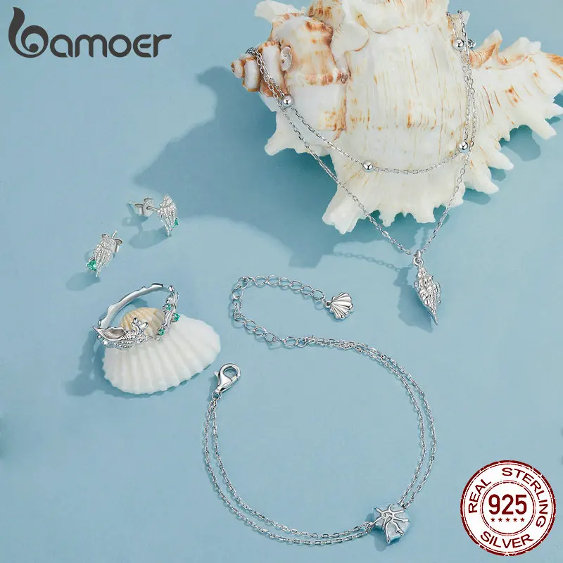 Bamoer 925 Sterling Silber Muschel geschichteten Anhänger Halskette mehr schicht ige stilvolle Choker Halskette für Frauen Ocean Series Schmuck