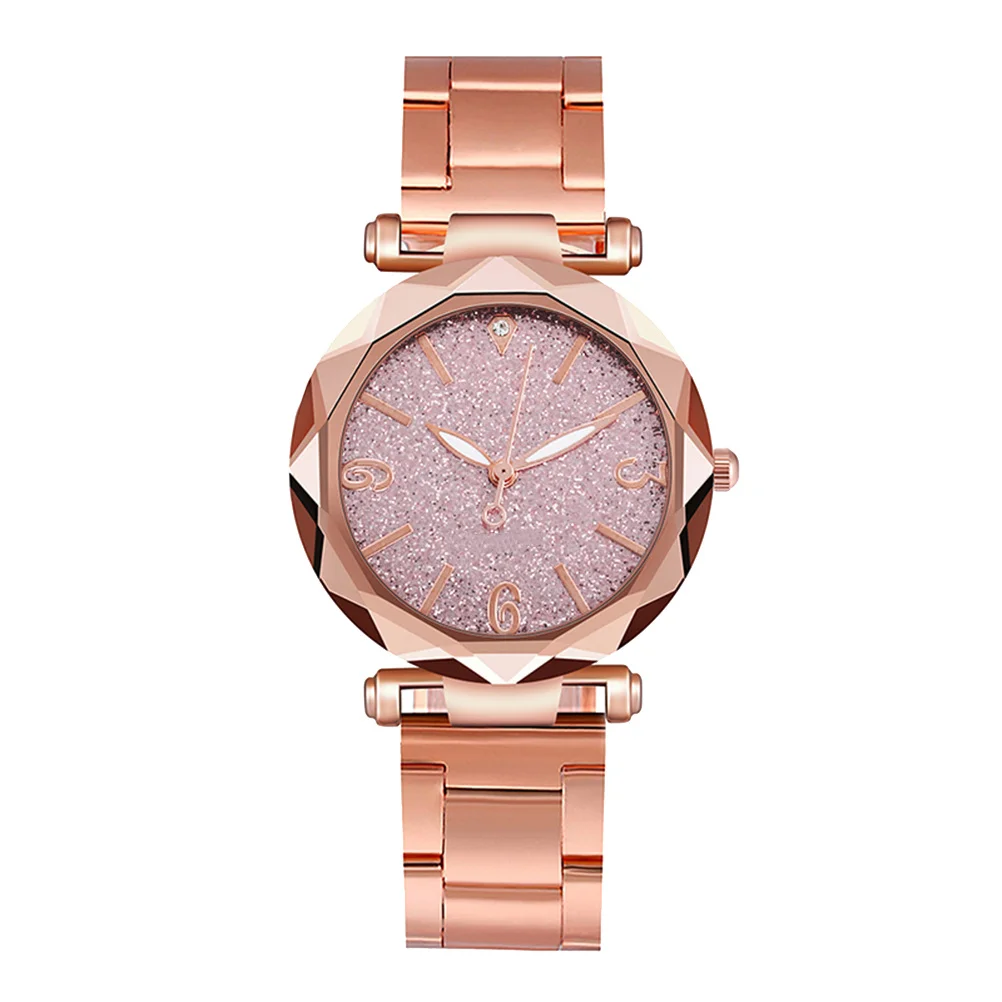 

Watch Ladies Quartz Watches Glittering Stainless Steel Earth Tones Fashion Pink Woman