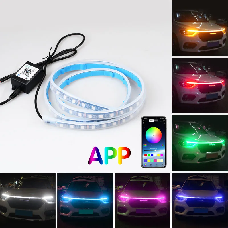 Led Car Hood Light Strip 180cm Multicolor Neon Lamp Multiple Modes APP Sound Control Decorative Daytime Running Lighting New