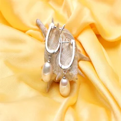 YWYC Horseshoe Buckle Freshwater Pearls Earrings for Women Crystal Zircon Hoop Earring Rice Pearl Jewelry Gift Wholesale
