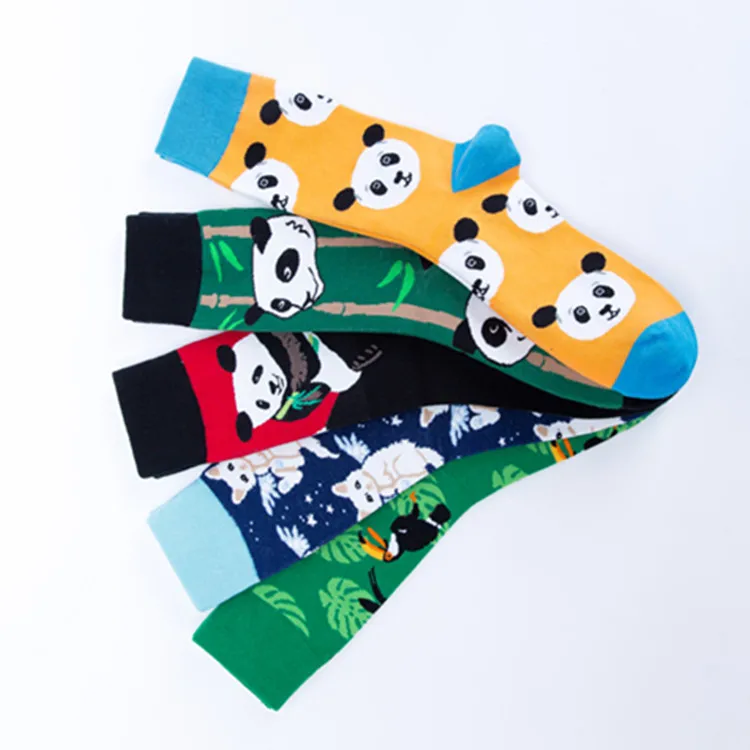 Men Socks Cartoon Kitty Bird Chinese Panda Cute Funny Street Style Colorful Happy Skate Harajuku Hip Hop Male Casual Cotton Sock