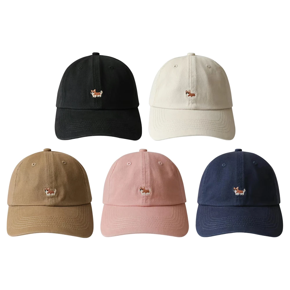 

Simple Style Dog Embroidery Baseball Hat Adjustable UV Protect Sun Hat Breathable Show Face Small Duck Tongue Cap Unisex