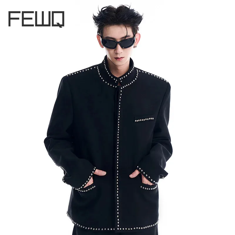

FEWQ Suit Men's Design Short Jacket Darkwear 2024 Long Sleeve New Korea Fashion Solid Color Male Tops New Fashion 24E1478