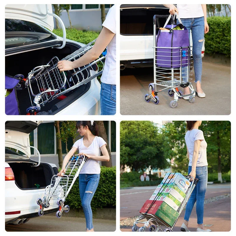 35L Stair Climbing Shopping Cart Folding Portable Aluminum Alloy Durable Lightweight Market Purchase Bag Trolley with 8 Wheels